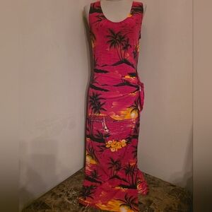Vintage 90's. Tropical Red Faux Wrap Maxi Dress. Y2K!